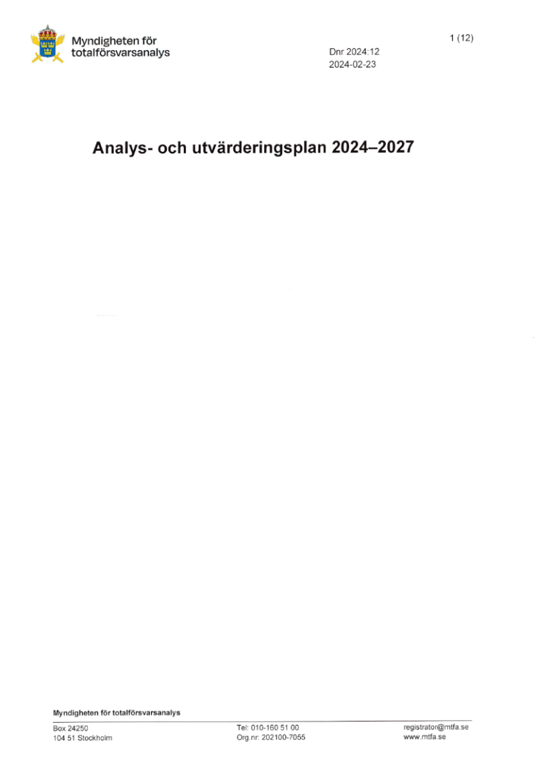 Bild på omslaget för Analys- och utvärderingsplan 2024 – 2027