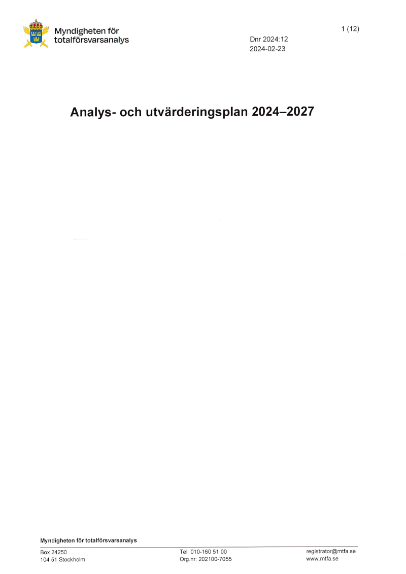 Bild på omslaget för Analys- och utvärderingsplan 2024 – 2027
